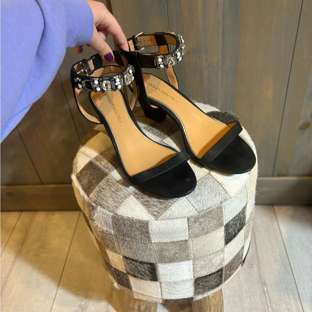 Badgley Mischka Black and Silver Jewel Heels